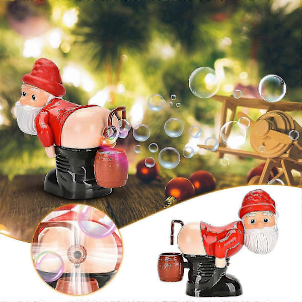 Julnyhet Automatisk Bubbelmaskin med Ljus, Musik, Rolig Jultomte Bubbelleksak (60ml Bubbelvätska)