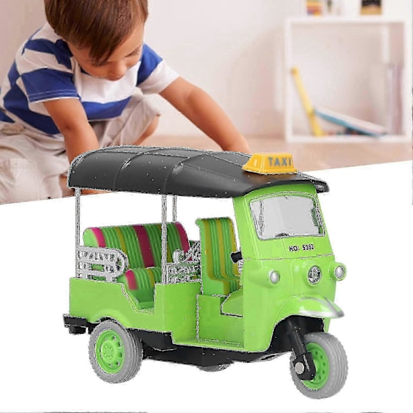 Vedettävä thaimaalainen kolmipyöräsimulaatio, metalliseos Tuk Tuk -automalli, lasten ajoneuvolelu [D] Green