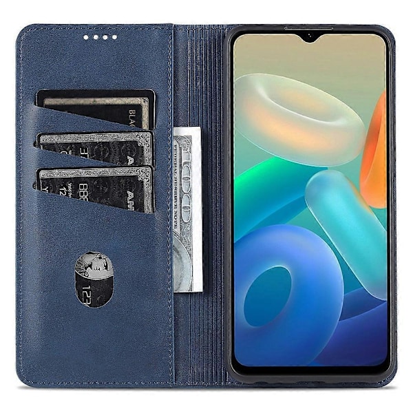 AZNS For vivo Y33s 5G/Y75 5G Magnetisk Selvabsorberende PU-Lær Lommebok Foldbar Stativ Etui Telefondeksel Blue