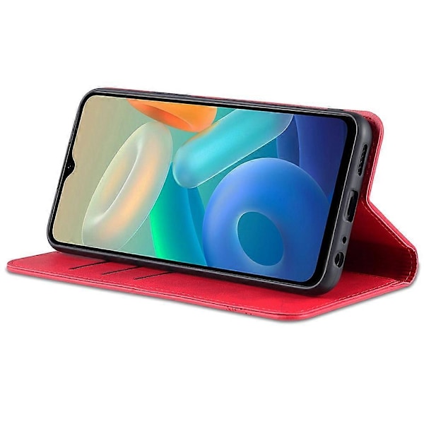 AZNS Plånboksfodral i PU-läder med magnetisk automatisk absorption för vivo Y33s 5G/Y75 5G, vikbart stativ, telefonfodral Red