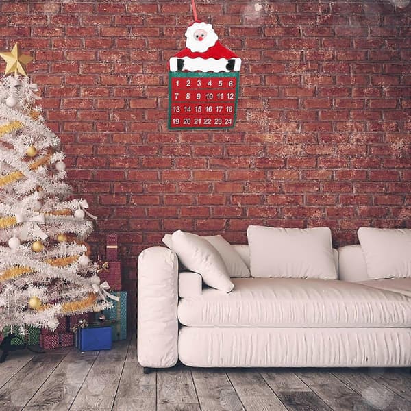 Rød vægophængt rektangulær julekalender med rød baggrund [D]