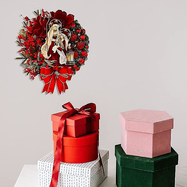 Lysende Julekrans med Nativitetsscene, Julepynt, Hellig Julekransdekorasjon C