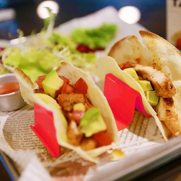 1 rød tacoholder i rustfrit stål, stabilt køkkentilbehør
