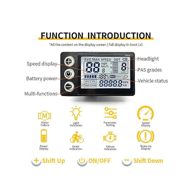 24V 36V 48V 60V Vanntett LCD-skjerm S866 Kontrollerpanel Dashbord Elektrisk Sykkeldisplay for El