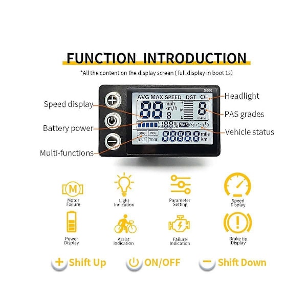 24V 36V 48V 60V Vattentät LCD-display S866 styrenhetspanel instrumentbräda Elcykeldisplay för El