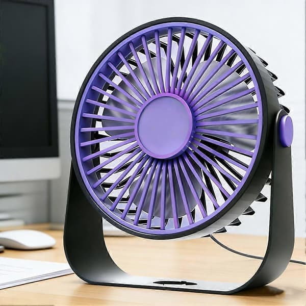 Stille skrivebordsventilator med 5 vindhastigheder, bærbar ventilator med 3 farvelys, genopladelig lydløs ventilator (D)