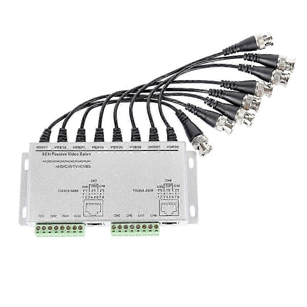 8-kanals HD CVI/TVI/AHD Passiv Transceiver 8 kanaler Video Balun Adapter Sender BNC Til UTP Cat5/5e[D]