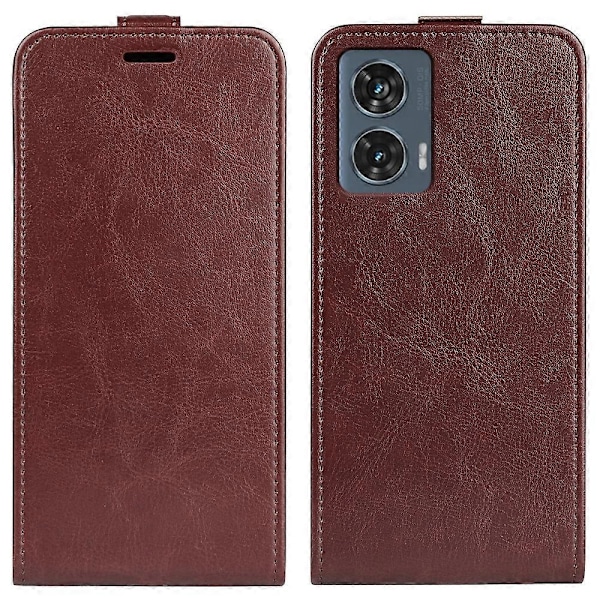 R64 Vertikalt Vändbart Läderfodral för Motorola Edge 50 Fusion Brown