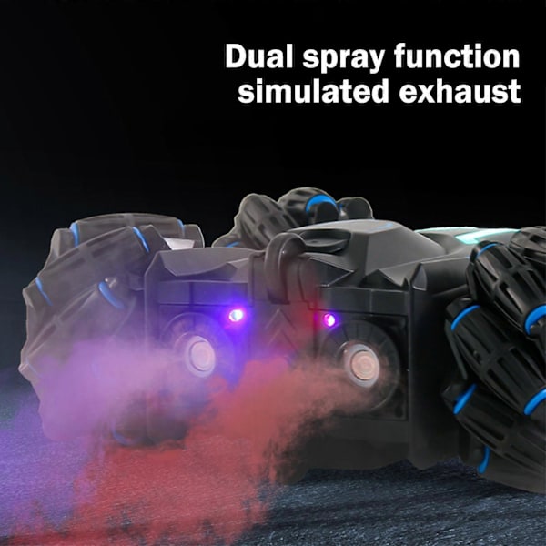 Dubbel Spray RC Stunt Driftbil Fyrdriven med Ljus och Musik Dubbelsidig Bil Leksak för Barn