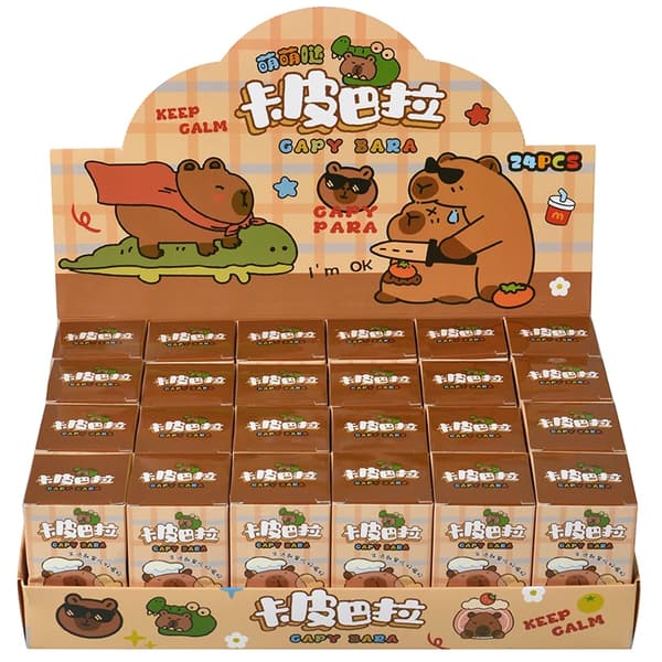 Het säljande 24 st/låda Capybara Intresse Blind Box Tecknad Adorkable Docka Hänge Nyckelring Studentleksak Barnpresent(D) One Box(24Pcs)