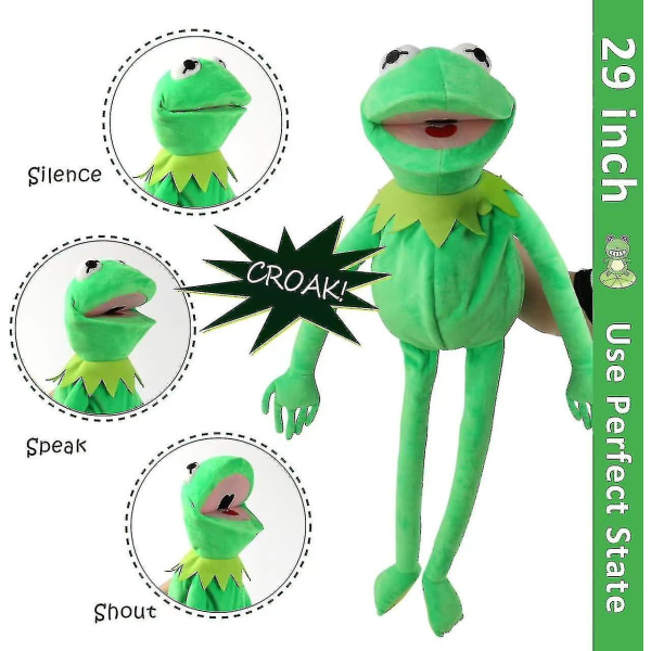 Kermit Frog Handdocka, Frog Plysch, Muppets Show, Soft Frog Puppet Docka Lämplig för rollspel -grön, 24 tum [kk] 29 Inchesset