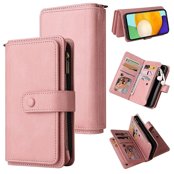 Compatible With Samsung Galaxy A52 5G/A52S PU Leather Magnetic Closure Fifteen Card Slots Zipper Poket Phone Case