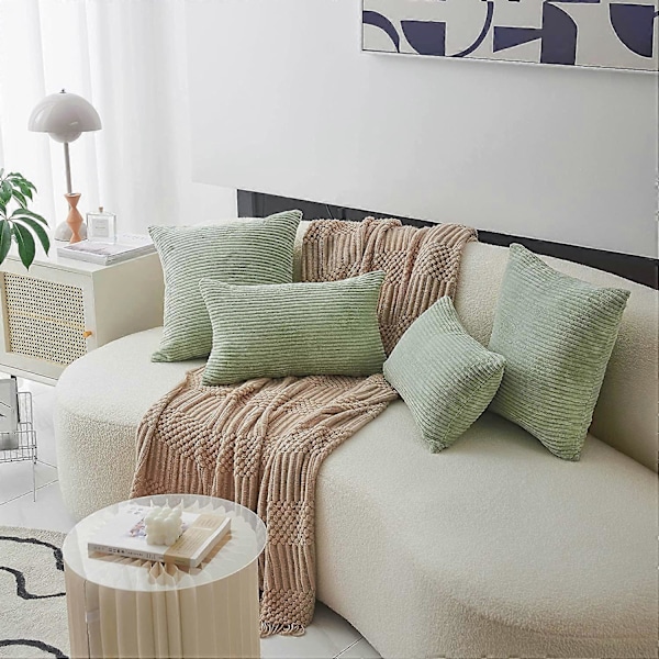 PIAO Lændepudebetræk 2-pak Dekorative Stribede Corduroy Rektangulære Pudebetræk Lange Pudebetræk til Sofa 12 x 20 Inch Sage Green