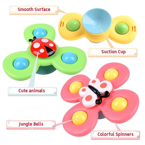 3 st/set Baby Rotating Insect Sucker Rotating Table Spinning Top Cartoon Sucker Bathroom Rotating Toys