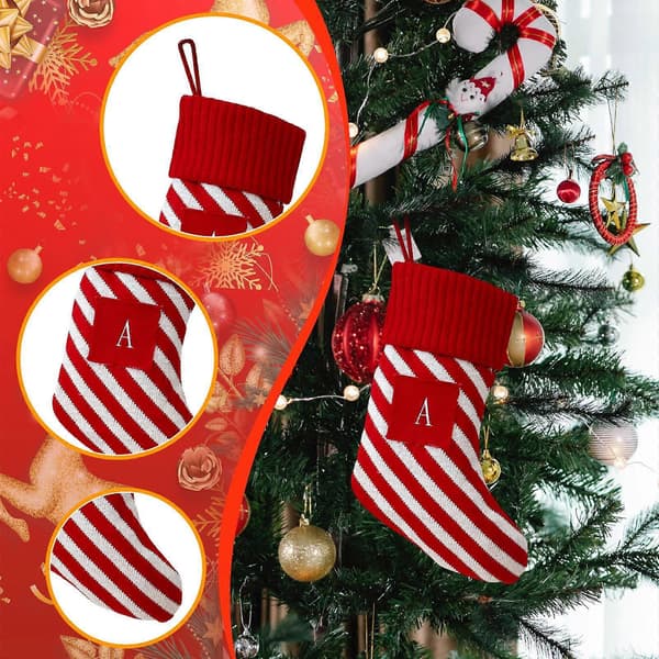 Stickad Julstrumpa Hängande Presentpåse Dekoration Vägg Vinterträd [D] A Sign