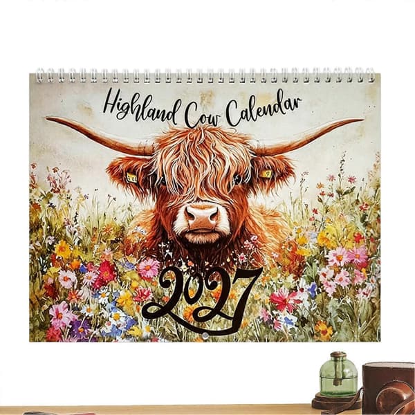 2027 Highland Cattle Mönster Årskalender Bondgård Schema Planerare För Hem Kontor Studier (D)