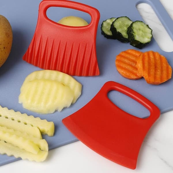 Buet grønnsakskutter, bølget grønnsakskutter, pommes frites-kutter, multifunksjonell potetkutter, 2-blads hakker Noir Élastomère