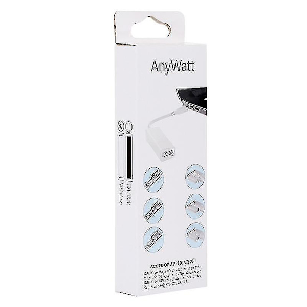 Anywatt 5-polet Magsafe 2 Magnetisk T-spids Hun til USB-C / Type-C Han Opladningsadapter Konverter til Macbook Pro (hvid)