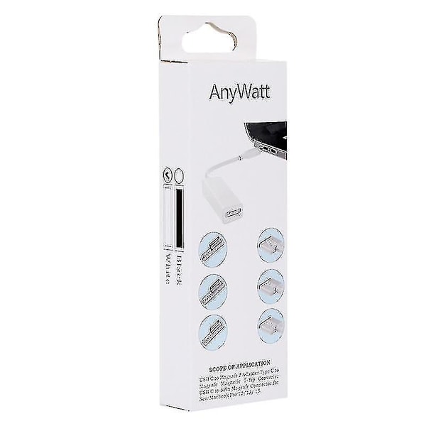 Anywatt 5-stifts Magsafe 2 magnetisk T-spets hona till USB-C / Typ-C hane laddningsadapterkonverter för Macbook Pro (vit)