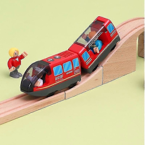 Paristokäyttöinen veturijunasetti Tehokas moottori Luotijuna Sähköjunavaunu Leluja Sopii Biro Puinen Rata Lasten Lahja[D] red train