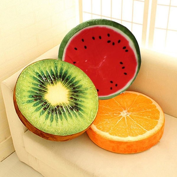 3d Creative Mjuk Rund Hem Dekorativ Kudde Plysch Frukt Sittdyna Kontorsstol Ryggkuddar Vattenmelon Kiwi Orange [kk] A