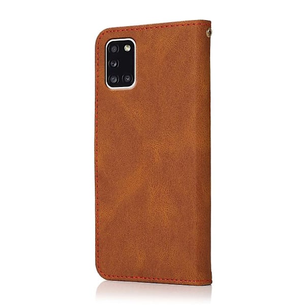 Til Samsung Galaxy A31 To-farvet Syet Læder Telefonetui Brown Red