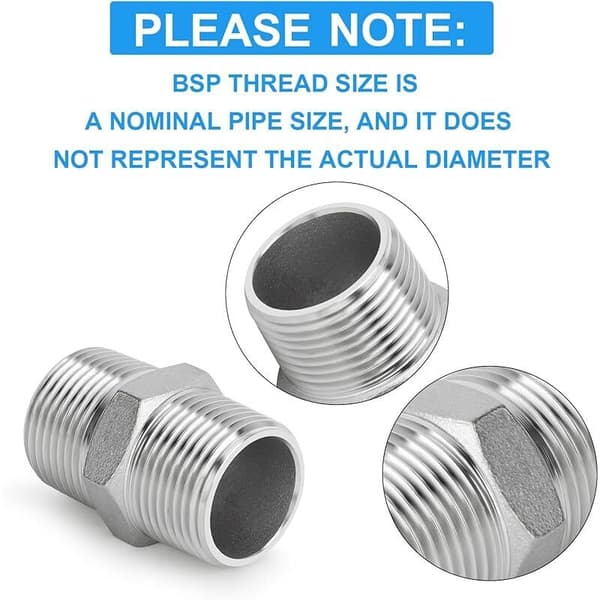 Stk. 316L rustfrit stål han-sekskantfittings, 3/8\" BSP rørfitting han-rør x 3/8\" BSP han-rør Gris 100 g