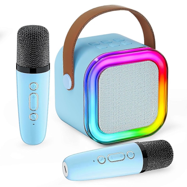 Mini Karaoke-maskin, Bærbar Bluetooth-høyttaler med 2 trådløse mikrofoner, gaver og leker for barn, 100% ny White