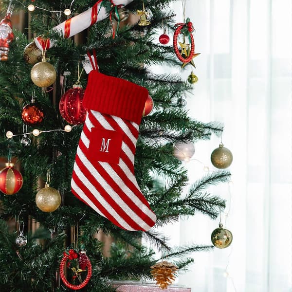 Stickad Julstrumpa Hängande Presentpåse Dekoration Vägg Vinterträd [D] M Sign