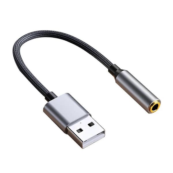 USB til 3,5 mm Jack Audio Adapter USB til Audio Jack Adapter Headset USB A til 3,5 mm Hunn Eksternt Stereolydkort B[D] SilverGray