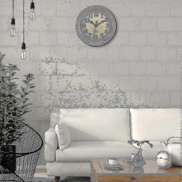 Stille, lydløs retro kvarts vægur (30 cm) [D] silver