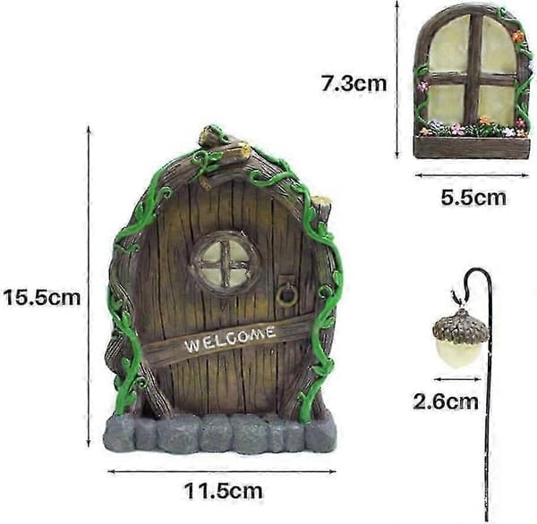 Miniature Fe Hus Dør Vindue Og Lysekrone Mini Lysende Træ Have Dør Gave[D]