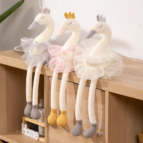 Tullkjol-Svan Plyschleksak Sittande Långbenta Svan Plushie Fylld Djurdocka Sov Kudde Heminredning