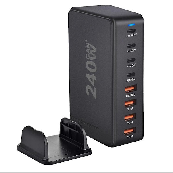 240w Usb-c 8-port Pd Pd3.0 Qc3.0 Snabbladdning för Pro/air 15 14 13 Pro Max Svart (eu)-Yvan Black