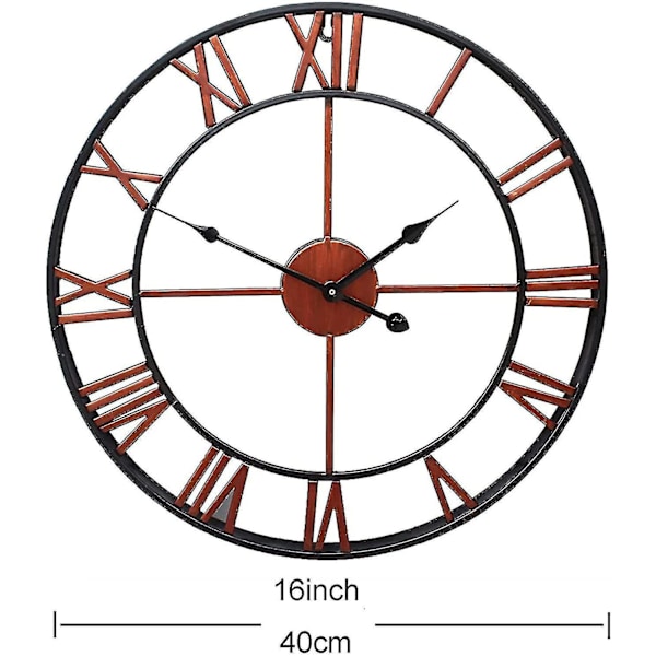 Hageklokke Utendørs Hageveggklokke Stor Romersk Tall Hageklokke Utendørs Jernklokke Utendørs Klokke, 40 cm/16 tommer
