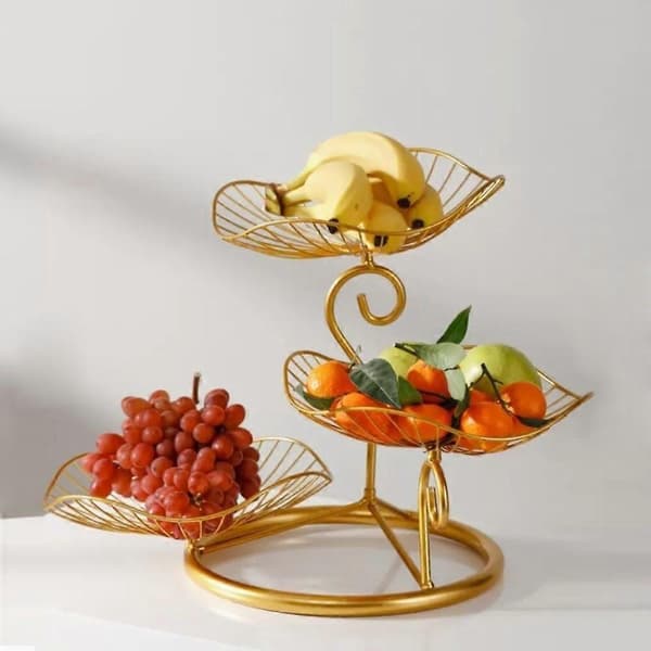 Jern Frugtskåle Stativ Lotusblad Form Bordplade Holder Brød Snack Display[D] black