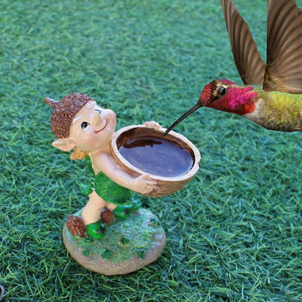 Elf Have Statue Fuglefoder Sød Fuglefoder til Gårdkunst Altan Bondehus[D] Green Brown 10x7x10 cm