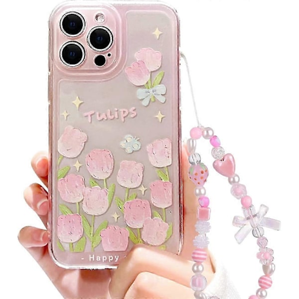 Yhteensopiva iPhone 7 -kotelon, iPhone 8 -kotelon, iPhone SE 2020/SE 2022 -kotelon kanssa, kukka- ja tulppaanikuvio, söpö rusetti, mansikkahelminauha, ohut Sof[D] iPhone 13 Pro-6.1 inch