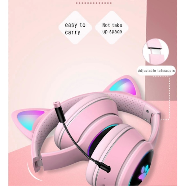 Støyreduserende hodebånd hvete RGB lysende katteøre hodetelefoner kablede hodetelefoner spilldatamaskin læringshodetelefoner hodetelefoner Svart