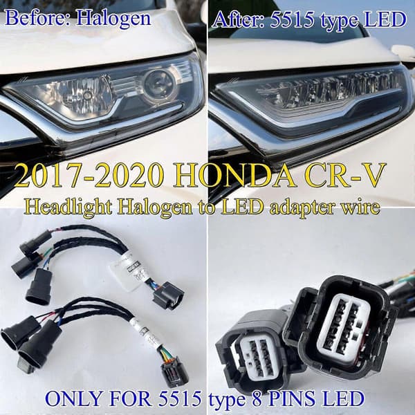 For 2017-2020 Honda CR-V CRV frontlykt halogen til LED 8 pins 5515 adapterledning[D]