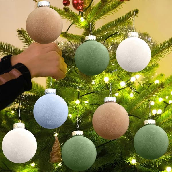 8 cm Sammet Flockade Julkulor, 8 st Bulk Plast Julgransprydnader, Juldekorationer [D] Green