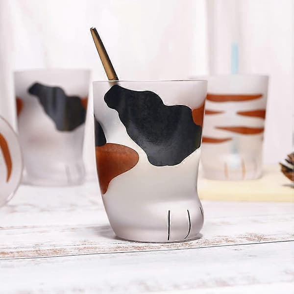 Söt Kattfot Glas Kopp, Tiger Tassar Mugg Kontor Kaffemugg Frukost Mjölk Glas Kopp[D]