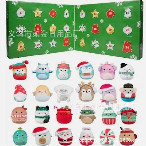 Adventskalender 2024 med Søte Plysjdyr - 24 Dagers Overraskelse Plysjdyr Juleteller Kalender Inneholder 24 Samleobjekter Squishy Plysjdyr, Myk Mi