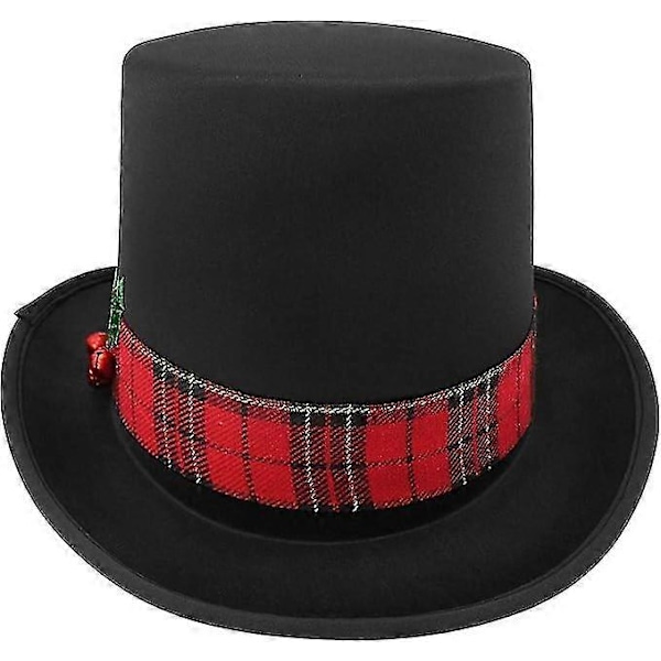 Snemand Tophat med Ternet Bånd, Mistelten og Bær - Julens Grimme Trøje Fest Hatte - Julemandskostume Tophat - Træpynt