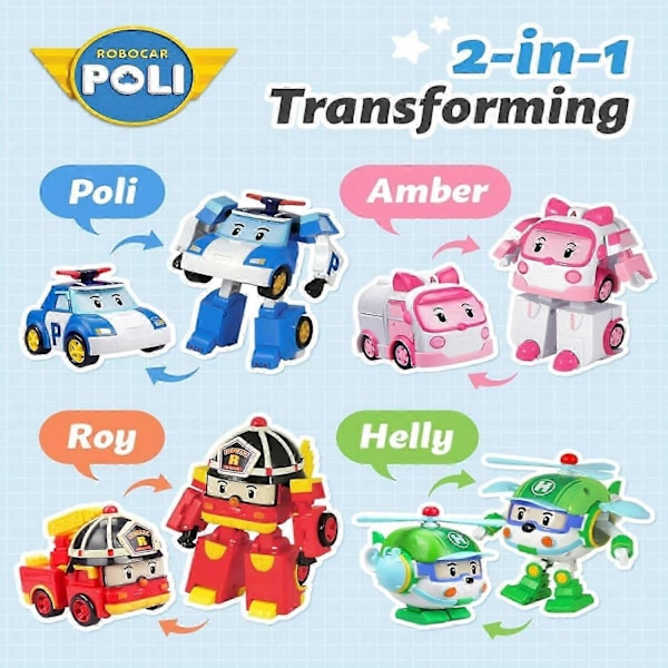 SBSG Robocar Poli Transformerende Robot, 10 cm Transformerbar Action Legetøjsfigur Køretøjer, Politi Udrykningskøretøj Legesæt, Ferie Fødselsdag Redning[D]