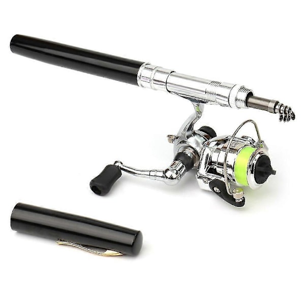 Hopfällbart Fiskespö Rulle Combo Mini Penna Fiskespö Kit Teleskopiskt Fiskespö Spinnrulle Combo Kit[D] Black 1.4m