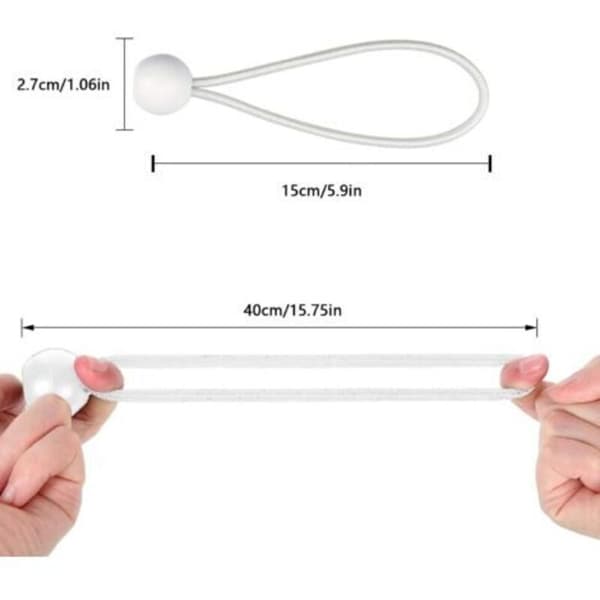 Pakke med 30 elastiske kuglebungee-snore, elastiske bungee-snore med kugle, elastisk snor til presenninger, telte, plakater, camping, gummibånd (D)