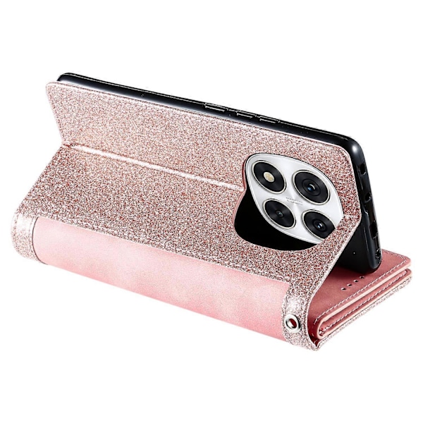 Til Xiaomi Redmi Note 14 4G (164.84x78.15x8.16mm) Etui Telefon Cover med Lynlås Pung 9 Kort Slots[D] Multicolor Rose Gold
