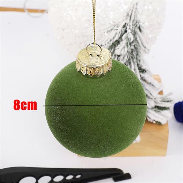 8 cm Sammet Flockade Julkulor, 8 st Bulk Plast Julgransprydnader, Juldekorationer [D] Green