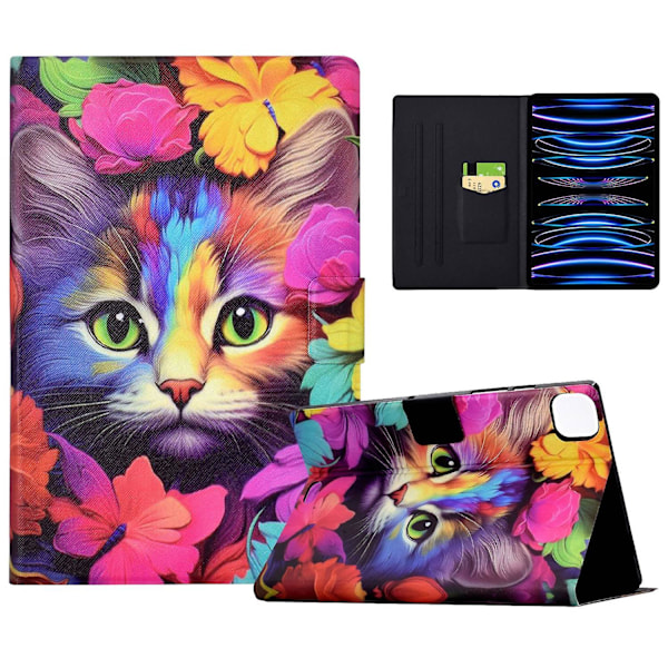 Etui til iPad Pro 11 (2018) / (2020) / iPad Air 11 (2024) / Air (2020) / (2022) PU Læder Mønster F Multicolor Rose Cat